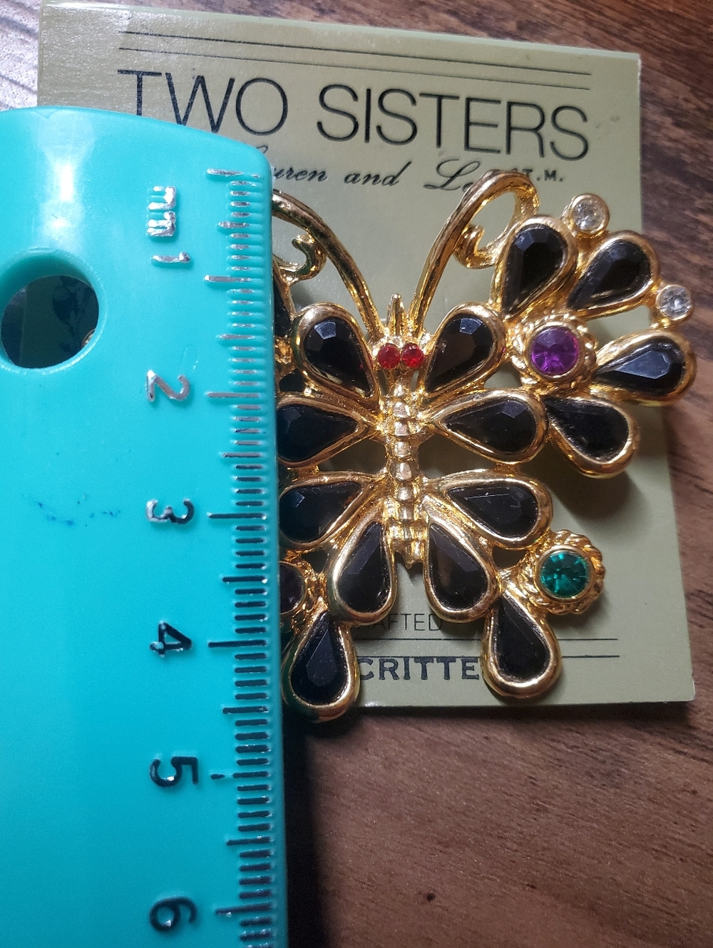 Vintage-Inspired Hand Crafted Gold and Black Butterfly Brooch - Picture 7 of 7